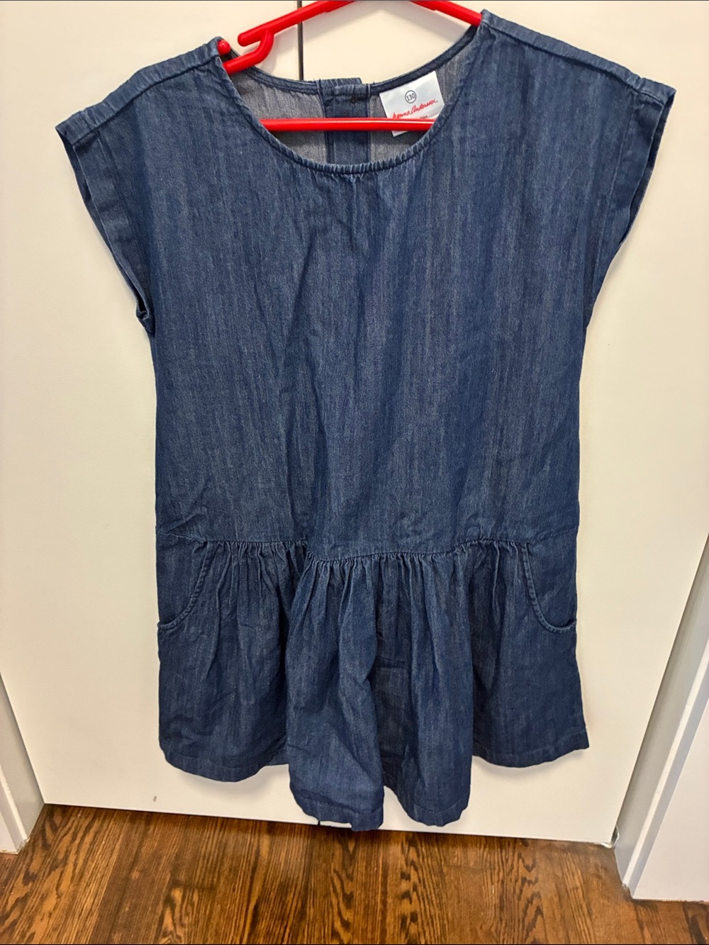 Hanna Andersson Girls' Denim-Style Dress in Navy with Red Accent
